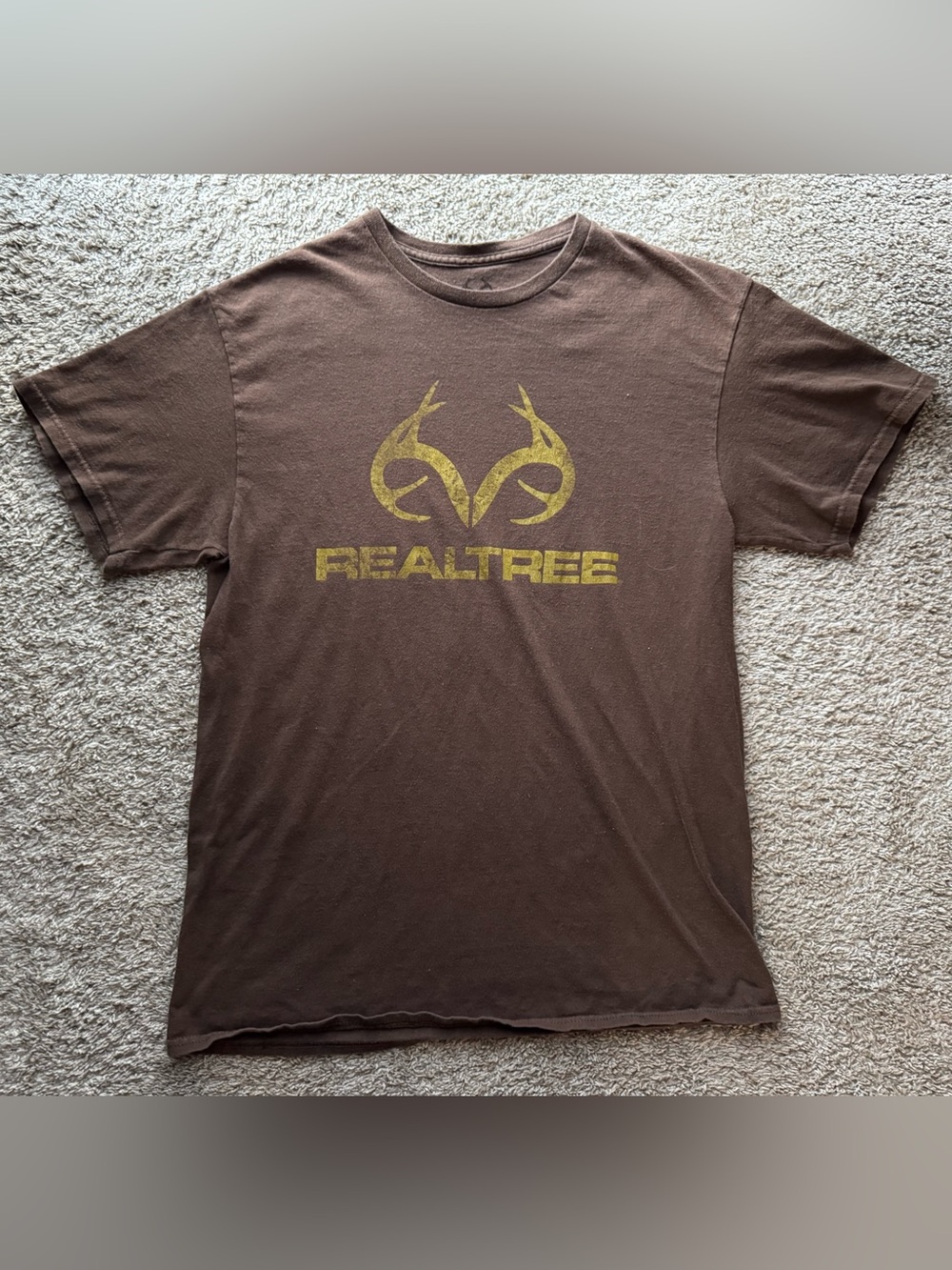 Realtree Logo Graphic T-Shirt Men’s Large Brown Hunting Outdoor Deer Antler Tee